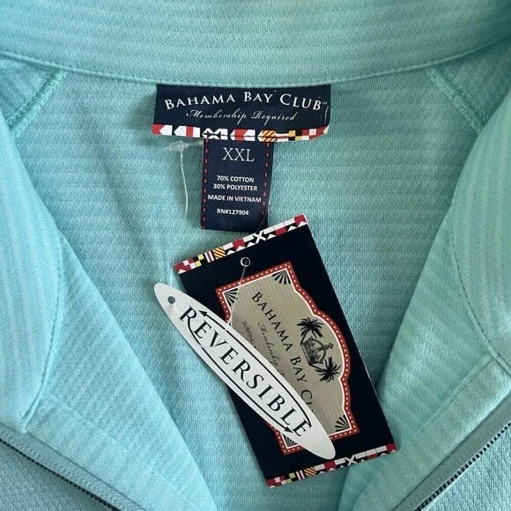 NWT Bahama Bay Club Reversible 1/4 Zip Pullover Aqua Blue Sweatshirt